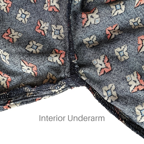 J JILL | NWOT NAVY BLUE COLLARLESS PLEATED TOP GOLD TRIM DETAIL SPLIT NECK SMALL - Picture 7 of 11